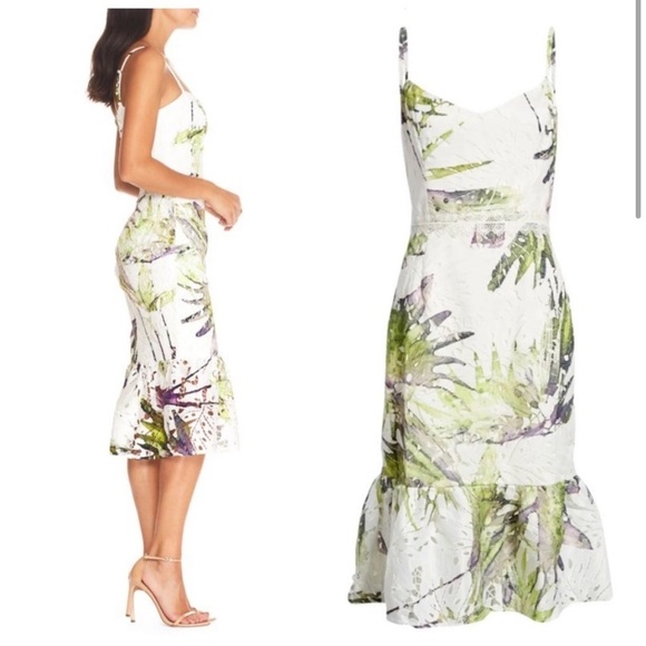 Nwot DRESS THE POPULATION Alea Dress Chartreuse Multi Size Large - Picture 2 of 9